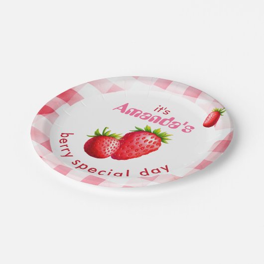 Bride's Berry Special Day Aardbei Retro Gingham Papieren Bordje (Gekanteld)
