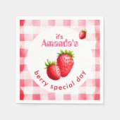 Bride's Berry Special Day Aardbei Retro Gingham Servet (Voorkant)