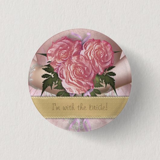 Brides Bouquet (roze) Aangepast huwelijk Ronde Button 3,2 Cm (Voorkant)