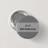BRIDE's BROTHER-IN-LAW Pin Grey Patterned Damask Ronde Button 3,2 Cm (Voorkant /achterkant)