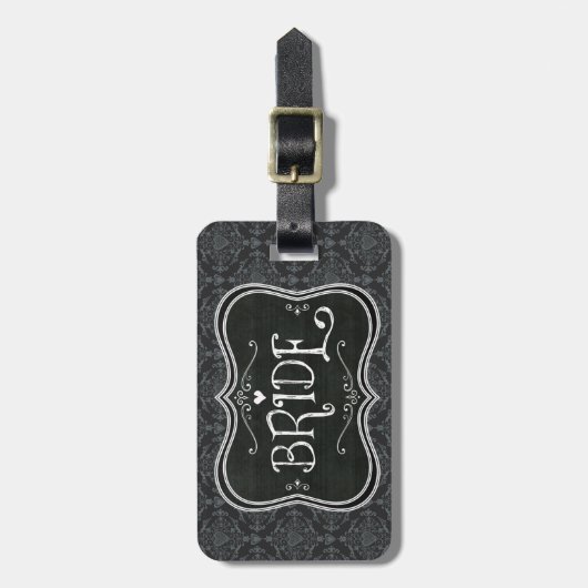 Bride's Damask Blackboard Bagagelabel (Voorkant verticaal)