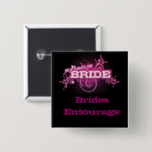 Brides Entourage Square Pin (BLACK & PINK) Vierkante Button 5,1 Cm (Voorkant /achterkant)