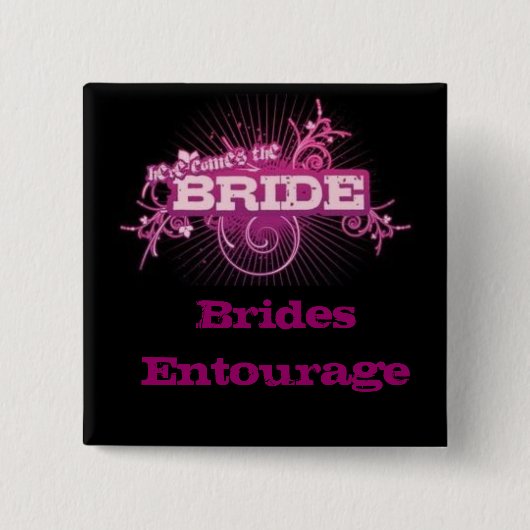 Brides Entourage Square Pin (BLACK & PINK) Vierkante Button 5,1 Cm (Voorkant)