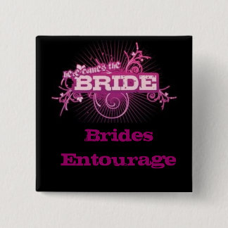 Brides Entourage Square Pin (BLACK & PINK) Vierkante Button 5,1 Cm