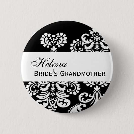 BRIDE'S GRANDMOTHER Button Black en White Damask (Voorkant)