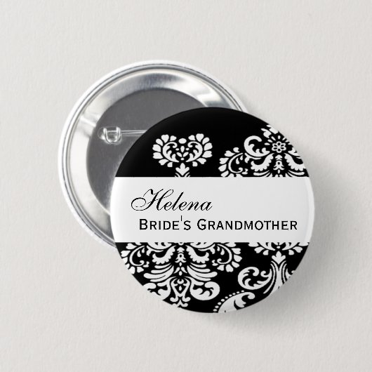 BRIDE'S GRANDMOTHER Button Black en White Damask (Voorkant /achterkant)