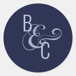 Brides Grooms monogram Navy Blue Modern Wedding Ronde Sticker
