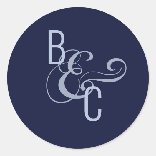 Brides Grooms monogram Navy Blue Modern Wedding Ronde Sticker (Voorkant)