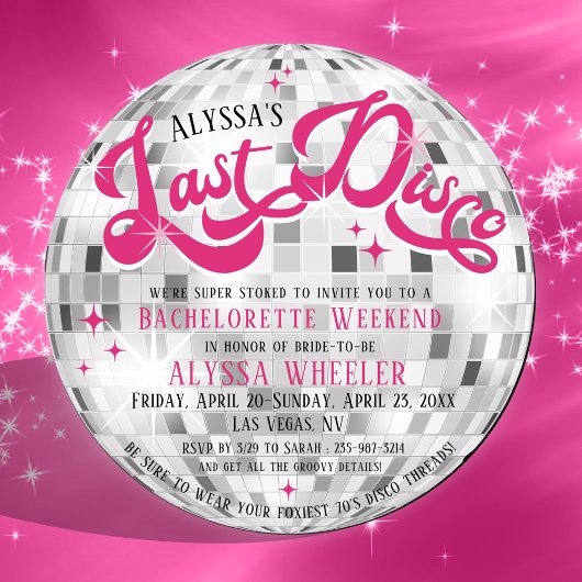 Bride's Last Disco Ball Round Bachelorette Weekend Kaart