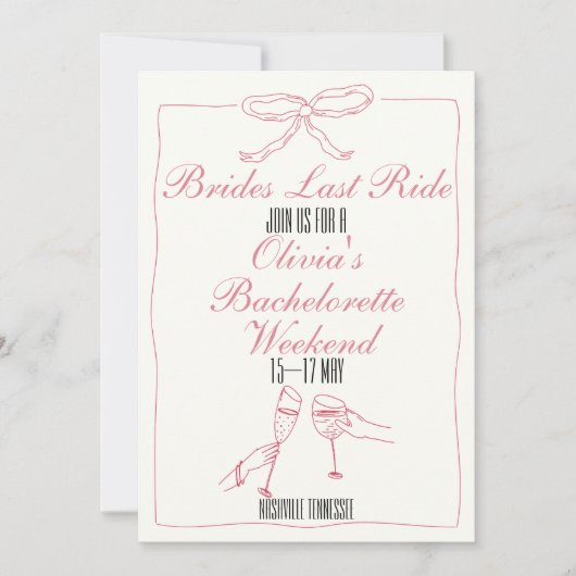 Brides last Ride Bachelorette Weekend Itinerary Kaart (Voorkant)