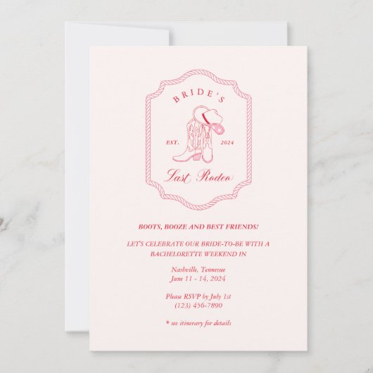 Bride's Last Rodeo Roze & Rood Kaart (Voorkant)