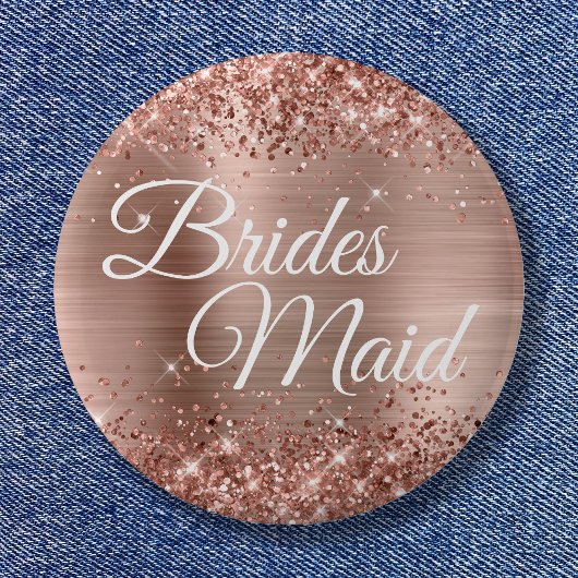 Brides Maid Glittery Roos Gold Foil Ronde Button 5,7 Cm
