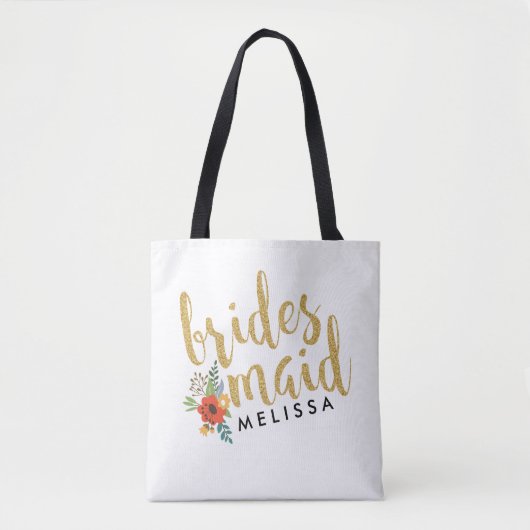 Brides Maid Gold Glitter Script Text Tote Bag (Voorkant)