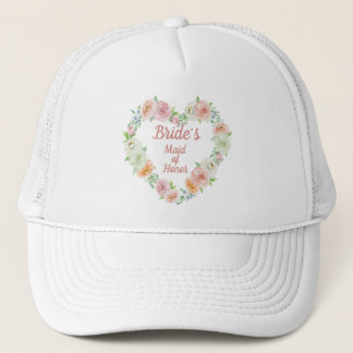 Brides Maid of Honor Pink Flower Heart Wreath Trucker Pet
