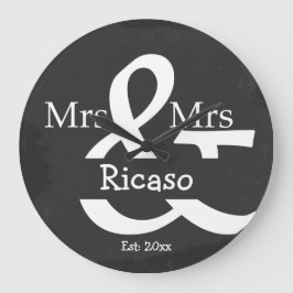 Brides Mrs. en Mrs. Personalized Faux Chalkboard Grote Klok