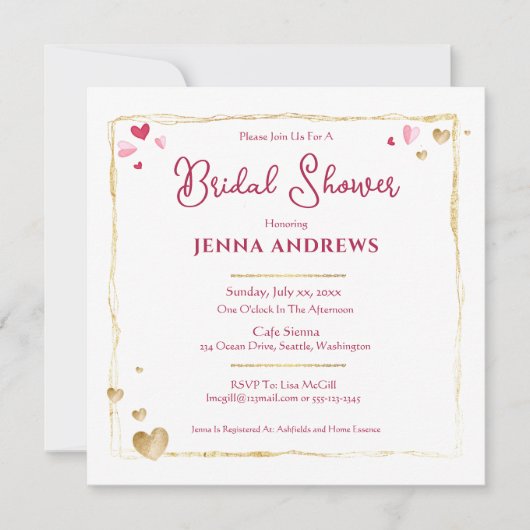 Bride's Name, Elegant Gold en Red Kaart (Voorkant)