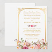 Bride's Parents  Gold Lijst Floral Wedding Kaart (Voorkant / Achterkant)