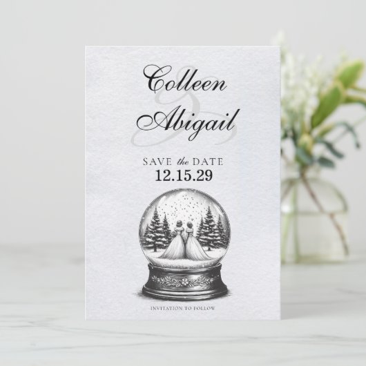 Brides Snow Wereldbol Save The Date (Staand voorkant)