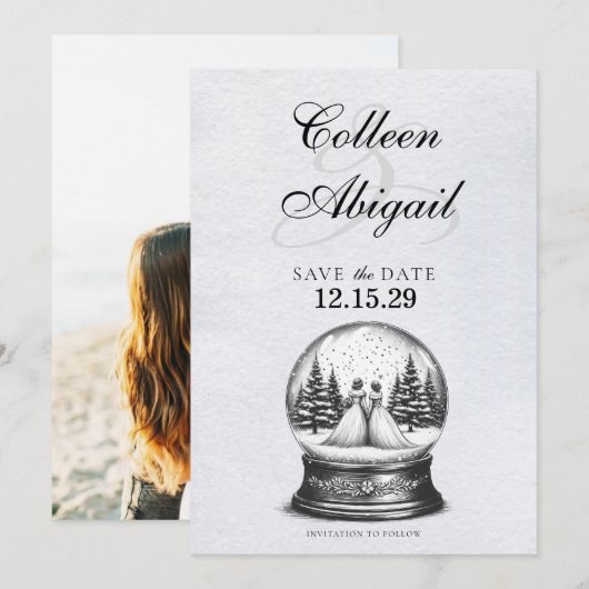 Brides Snow Wereldbol Save The Date (Voorkant / Achterkant)