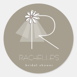 Bride's Veil Daisy Monogram Vrijgezellenfeest Stic Ronde Sticker
