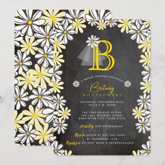 Bride's Veil Monogram Chalkboard Vrijgezellenfeest Kaart (Voorkant / Achterkant)