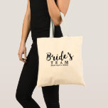 Bride's Wedding Team, Crew, Squad, Modern Script Tote Bag<br><div class="desc">Bride's Team of Groom's Team - hoe dan ook, je bruidfeestje en gasten zijn zeker van deze leuke persoonlijke canvas tas! Een leuk trendy manuscriptdoopvont kleurt de voorzijde van de zak en onder is er ruimte voor twee lijnen van douanetekst - voeg de naam van de Bride, trouwdatum, plaats, enz....</div>