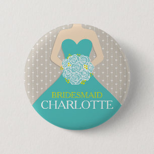 Bridesmaid aqua-jurk met de naam trouwspelknop ronde button 5,7 cm