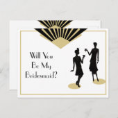 Bridesmaid Art Deco Black Gold Uitnodiging Briefkaart (Voorkant / Achterkant)