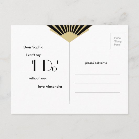 Bridesmaid Art Deco Black Gold Uitnodiging Briefkaart (Achterkant)