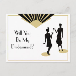 Bridesmaid Art Deco Black Gold Uitnodiging Briefkaart