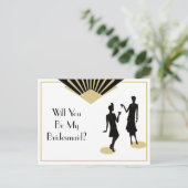 Bridesmaid Art Deco Black Gold Uitnodiging Briefkaart (Staand voorkant)