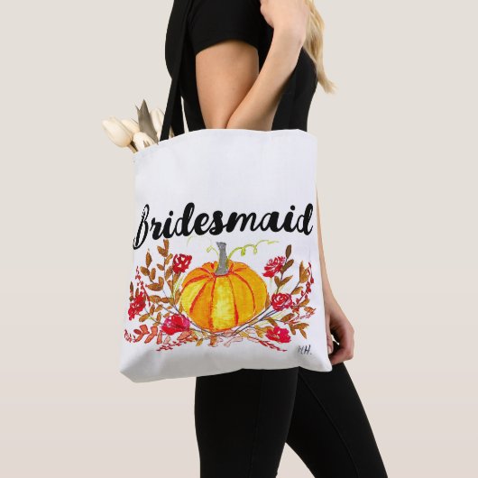 Bridesmaid Autumn Pumpkin Floral Fall Wedding Tote Bag (Dichtbij)