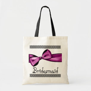 Bridesmaid Bag - Roze Faux Satin Bow and Lace Tote Bag