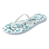 Bridesmaid Beach Wedding | Floral White Lace Aqua Teenslippers (Schuin)