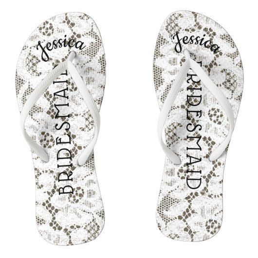 Bridesmaid Beach Wedding Floral White Lace Burlap Teenslippers (Voetbed)