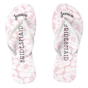 Bridesmaid Beach Wedding   Floral White Lace Pink Teenslippers