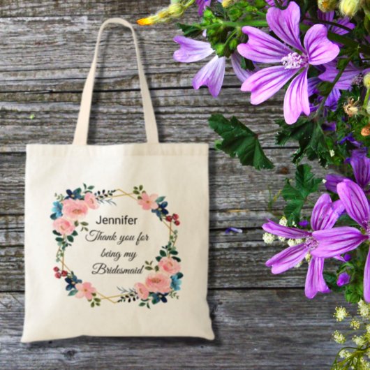 bridesmaid bedankt floral wreatch bruiloft tote bag