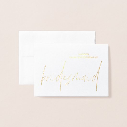 Bridesmaid Bedankt voor de Folie van Bridal-cadeau Folie Kaarten (Voorkant met envelop)