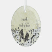 Bridesmaid Beige Ivory Tan Lace Love Bird Weddensc Glas Ornament (Voorkant links)