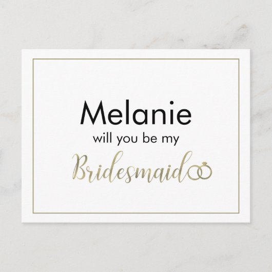 Bridesmaid Black en Gold Ring-Kaart Feestdagenkaart (Voorkant)