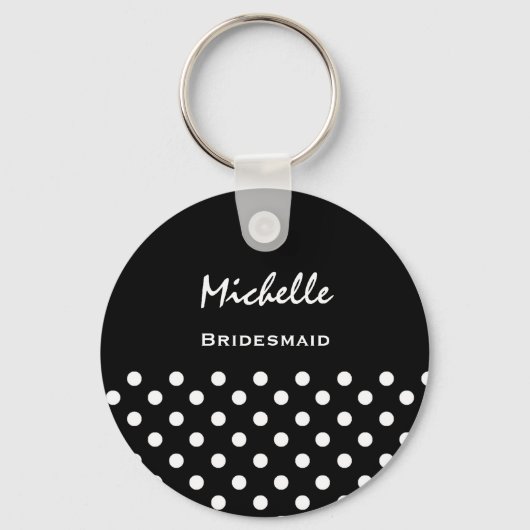 Bridesmaid Black en White Polka Dots Sleutelhanger (Voorkant)