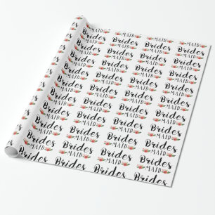 Bridesmaid Black Modern Text & Flowers Patroon Cadeaupapier