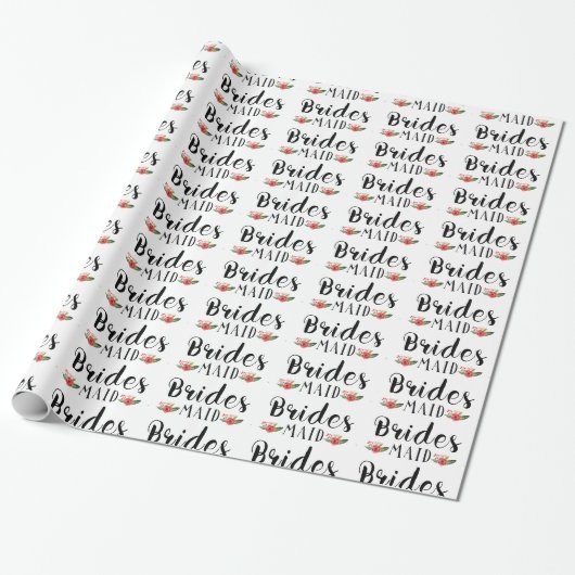 Bridesmaid Black Modern Text & Flowers Patroon Cadeaupapier (Uitgerold)