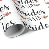 Bridesmaid Black Modern Text & Flowers Patroon Cadeaupapier (Rol Hoek)