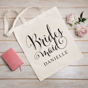 Bridesmaid Black Script Persoonlijk huwelijk Tote Bag