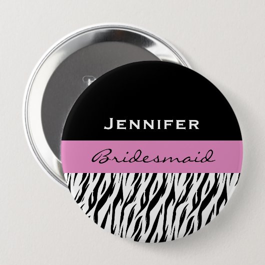Bridesmaid Black White Pink Modern Zebra Huge Ronde Button 4,0 Cm (Voorkant /achterkant)