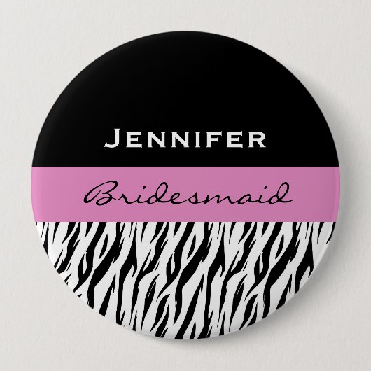 Bridesmaid Black White Pink Modern Zebra Huge Ronde Button 4,0 Cm (Voorkant)