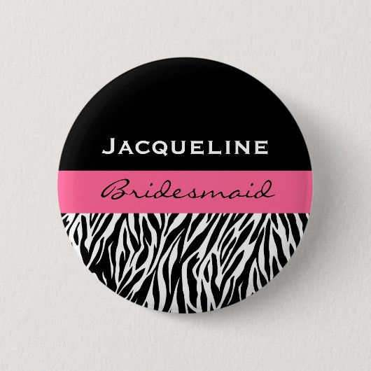 Bridesmaid Black White Pink Modern Zebra Print Ronde Button 5,7 Cm (Voorkant)