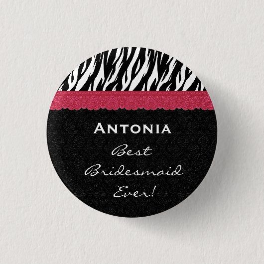 Bridesmaid Black White Red Zebra V7 Ronde Button 3,2 Cm (Voorkant)