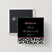 Bridesmaid Black White roze leopard Vierkante Button 5,1 Cm (Voorkant /achterkant)